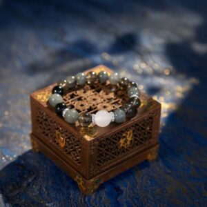 A Aquarius Zodiac crystal bracelet with Gray quartz beads.