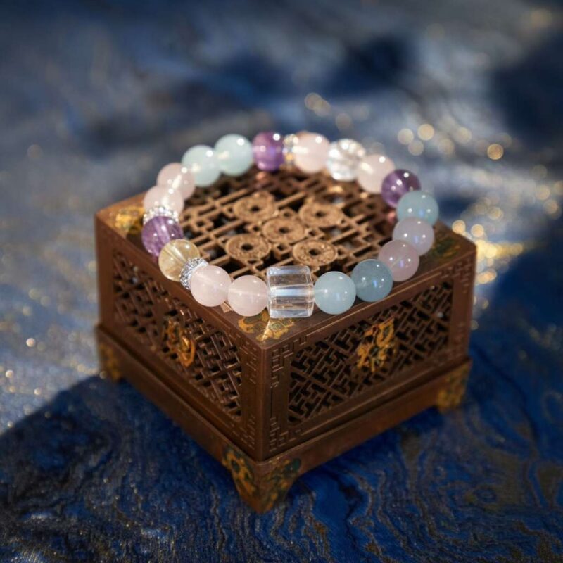 A Gemini Zodiac crystal bracelet with Aquamarine quartz beads.