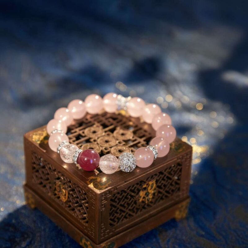 A Libra Zodiac crystal bracelet with Rose quartz beads.