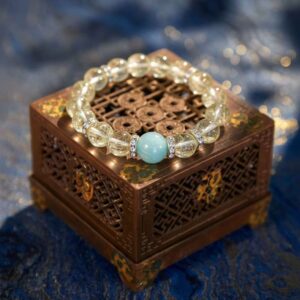 A Sagittarius Zodiac crystal bracelet with Blue quartz beads.