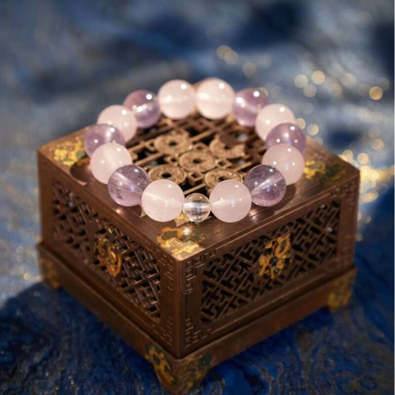 A Virgo Zodiac crystal bracelet with Rose quartz beads.