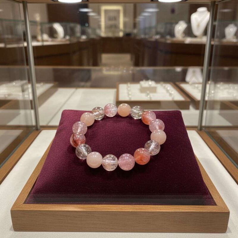 The Ding Fire Five Elements feng shui bracelet shown with its elegant real shot in the box.