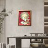 Elegant walnut framed 3D Chinese Paper Cutting artwork placed on a shelf, adding a touch of oriental Zen and Feng Shui fortune to the room.