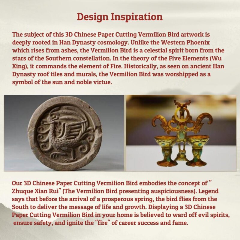 The story if 3d chinese paper cutting vermillion bird.