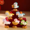 Collection of six Year of the Horse Creative Spring Ornament bobbleheads in various colors, featuring gold ingots, apples, and clovers for Lunar New Year car decor.