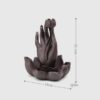 Diagram showing the dual-use design of the Buddha hand backflow incense burner, with a slot for incense sticks and a holder for cones.