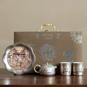 Dunhuang Frescoes Print Silver Ceramic Tea Set