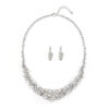 Clear White Luxury Crystal Glass Party Jewelry Set featuring a geometric silver-tone rhinestone necklace and matching dangle earrings on a black display bust.
