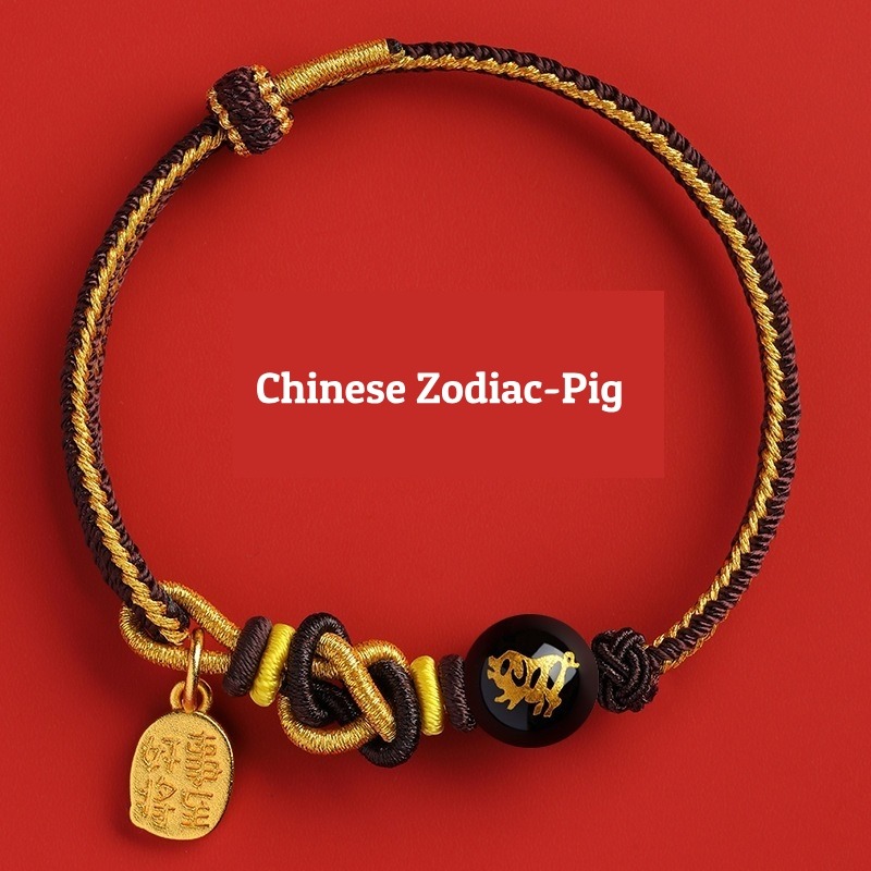 Buddha Stones Chinese Zodiac String pig