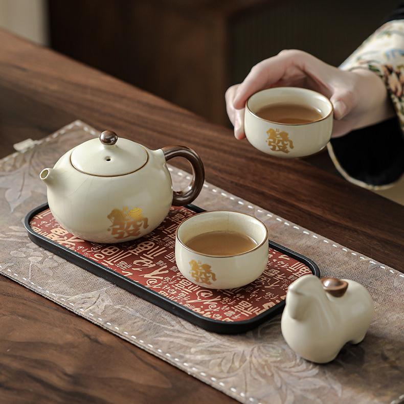 Ru Kiln One Pot Two Cups Tea Set Gift Box cover