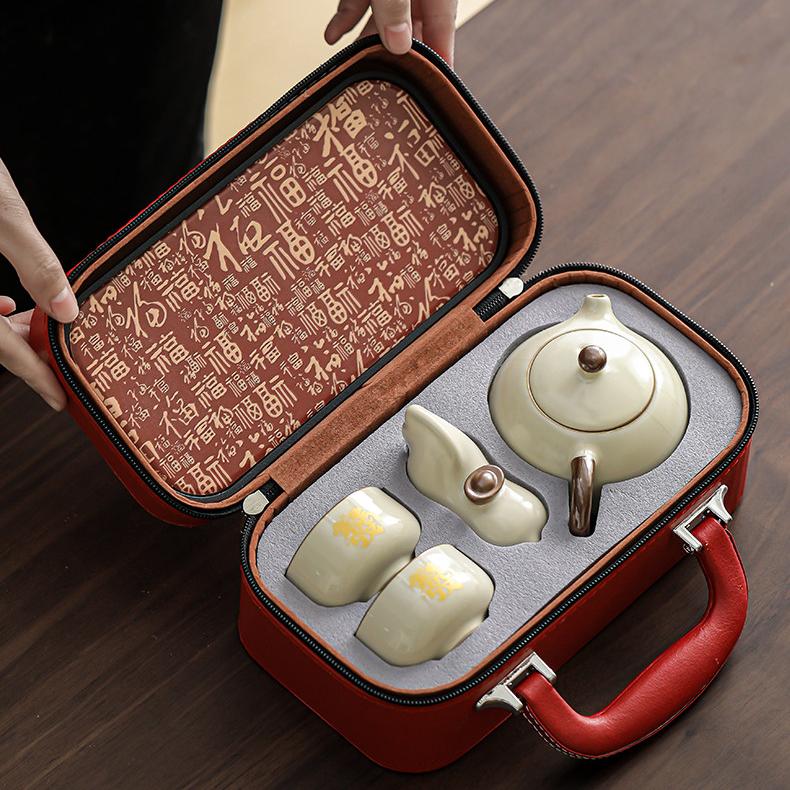 Ru Kiln One Pot Two Cups Tea Set Gift Box
