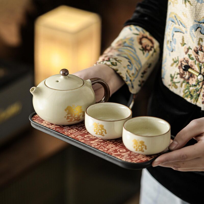 Ru Kiln One Pot Two Cups Tea Set Gift Box