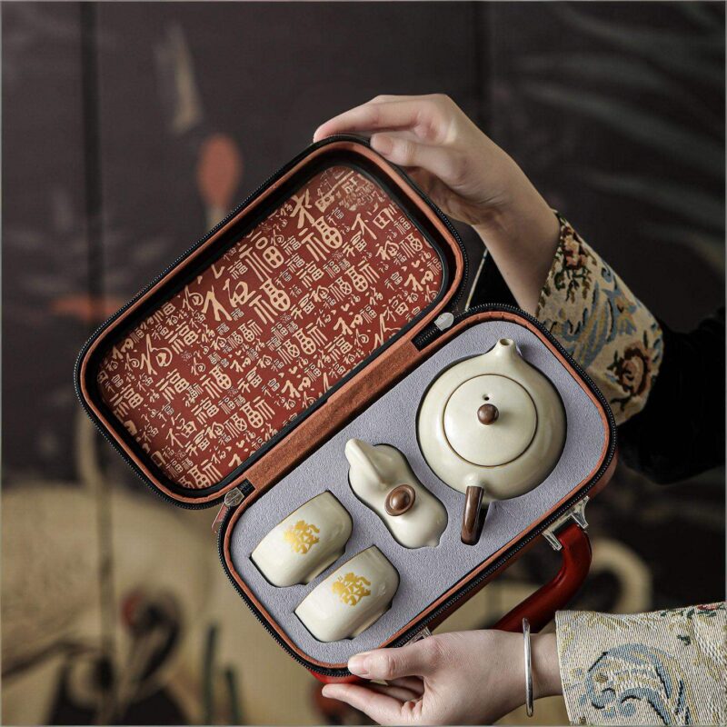 Ru Kiln One Pot Two Cups Tea Set Gift Box
