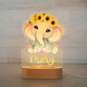 Personalized Kids Night Light Custom Name Lamp - Dumbo Flower Style