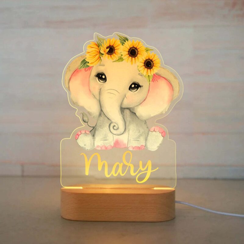 Personalized Kids Night Light Custom Name Lamp - Dumbo Flower Style