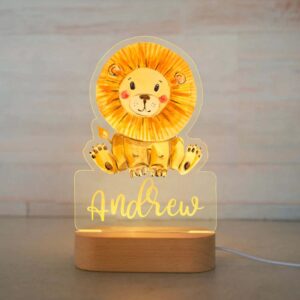 Personalized Kids Night Light Custom Name Lamp - Lion Style