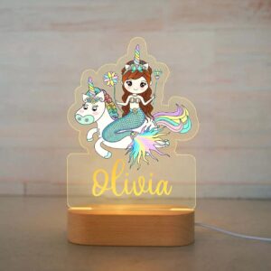 Personalized Kids Night Light Custom Name Lamp - Mermaid Style