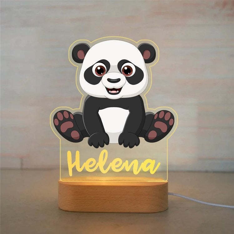 Personalized Kids Night Light Custom Name Lamp - Panda Style