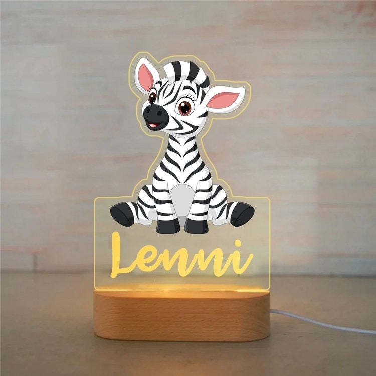 Personalized Kids Night Light Custom Name Lamp - Zebra Style