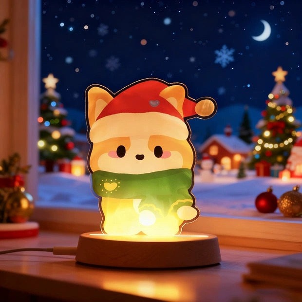 Custom Puppy Night Light Christmas Hat Corgi
